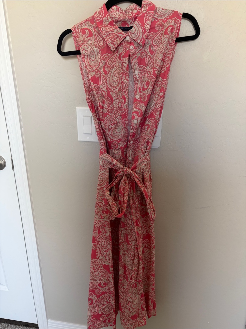 Tommy Hilfiger Pink Paisley Button-Front Maxi Dress with Tie Waist